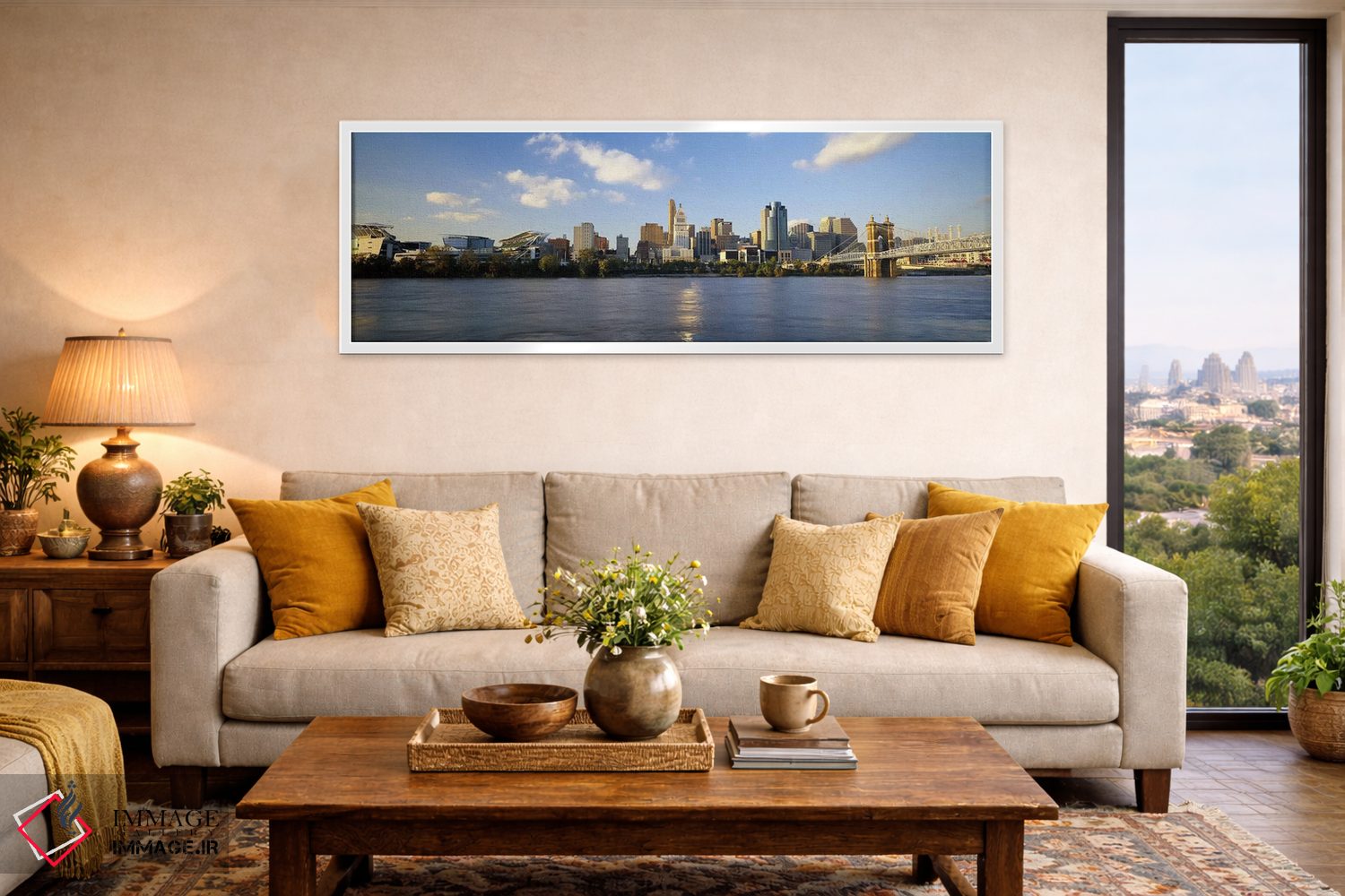 تابلو دکوراتیو Ohio River, Cincinnati, Ohio, USA,ساختمان ها در حاشیه آ… اثر پانورامیک ایمجز - D4W