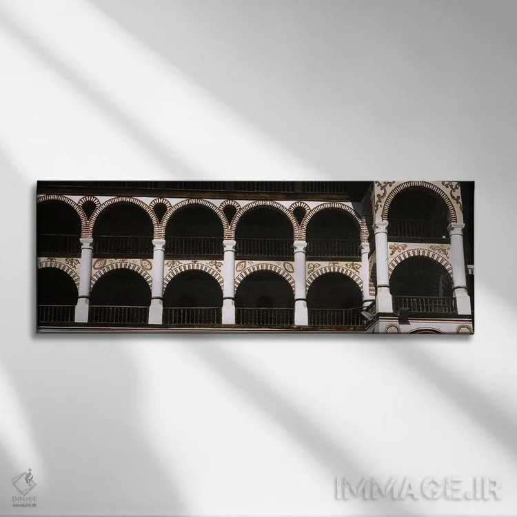 تابلو دکوراتیو Rila Monastery, Bulgaria,نمای زاویه پایین از یک صومعه… اثر پانورامیک ایمجز - نمای روبهرو روی دیوار