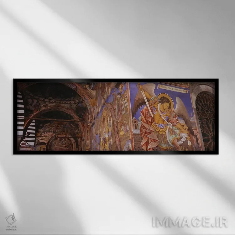 تابلو دکوراتیو Rila Monastery, Bulgaria,نمای زاویه پایین از فرسکو بر د… اثر پانورامیک ایمجز - نمای قابدار مشکی