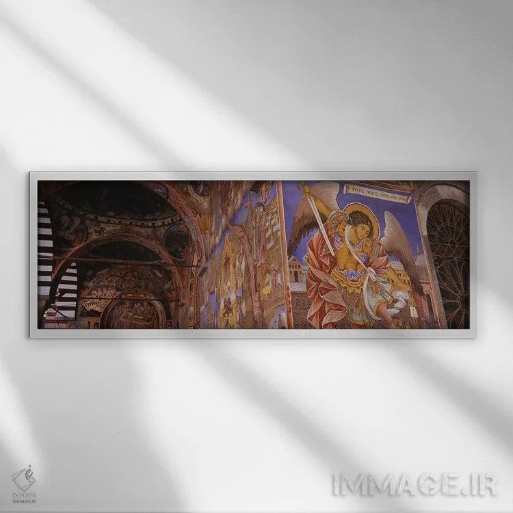 تابلو دکوراتیو Rila Monastery, Bulgaria,نمای زاویه پایین از فرسکو بر د… اثر پانورامیک ایمجز - نمای قابدار سفید