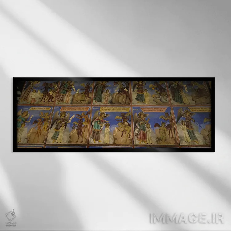تابلو دکوراتیو Rila Monastery, Bulgaria #2,نمای زاویه پایین از فرسکو ب… اثر پانورامیک ایمجز - نمای قابدار مشکی