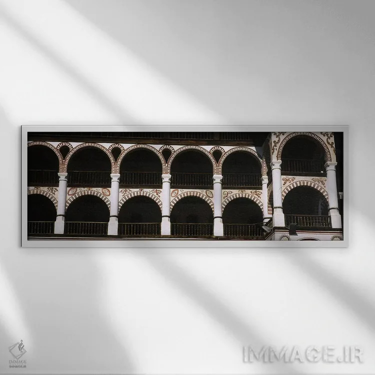 تابلو دکوراتیو Rila Monastery, Bulgaria,نمای زاویه پایین از یک صومعه… اثر پانورامیک ایمجز - نمای قابدار سفید
