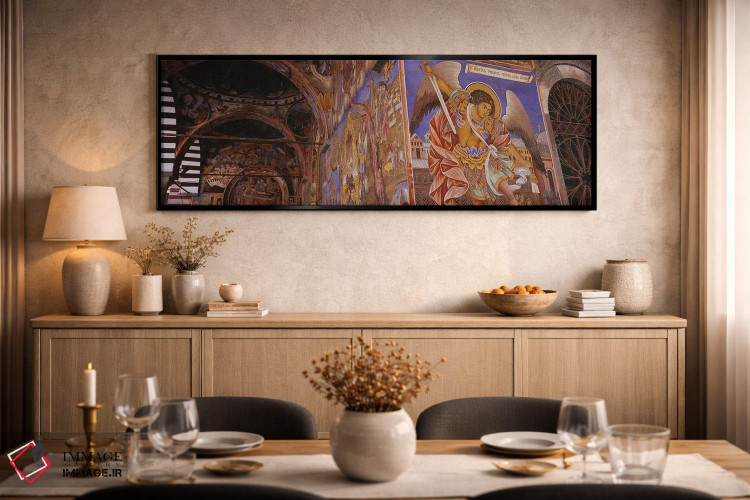 تابلو دکوراتیو Rila Monastery, Bulgaria,نمای زاویه پایین از فرسکو بر د… اثر پانورامیک ایمجز - D1B
