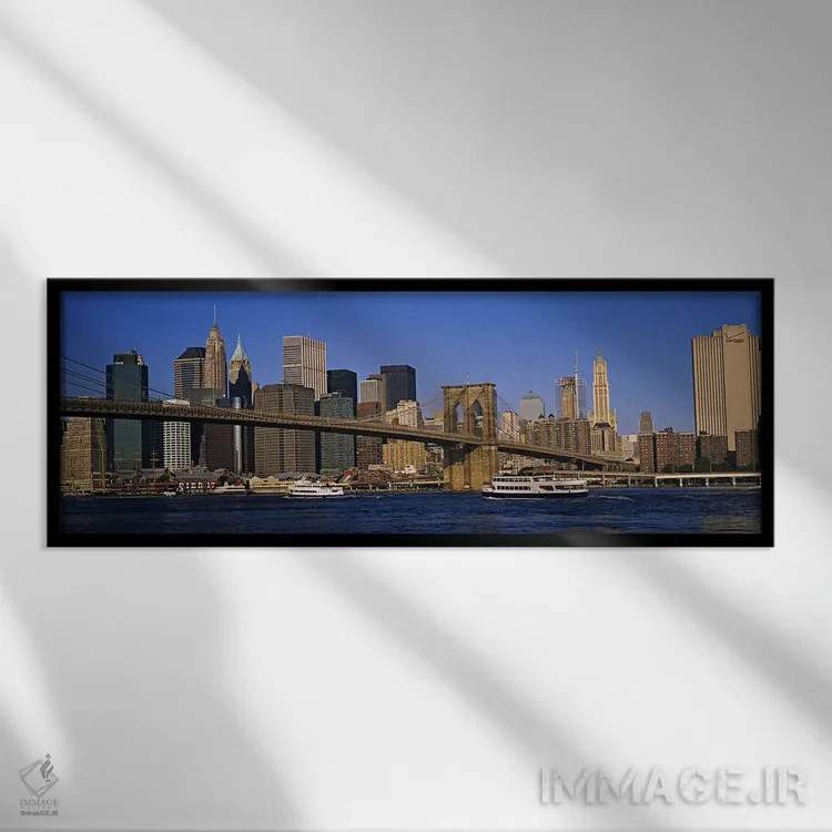 تابلو دکوراتیو New York City, New York, USA,پل بروکلین با منظره افق لو… اثر پانورامیک ایمجز - نمای قابدار مشکی
