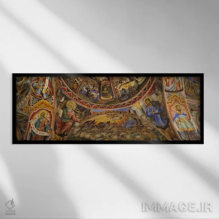 تابلو دکوراتیو Bulgaria,نمای زاویه پایین از فرسکو بر سقف صومعه، صومعه… اثر پانورامیک ایمجز - نمای قابدار مشکی