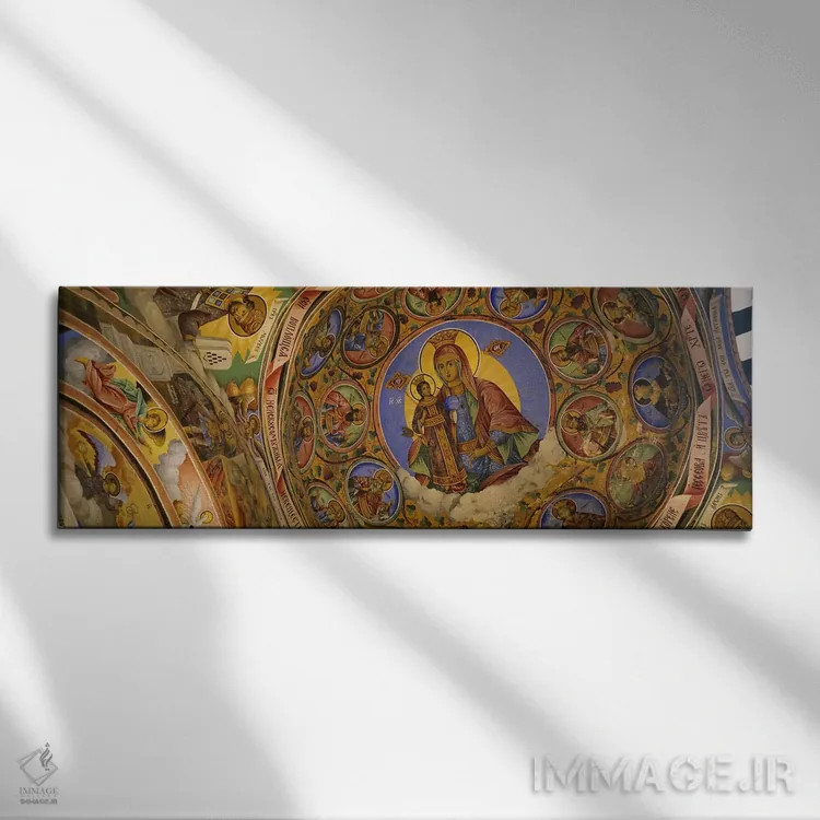 تابلو دکوراتیو Rila Monastery, Bulgaria,نمای زاویه پایین از فرسکو بر س… اثر پانورامیک ایمجز - نمای روبهرو روی دیوار