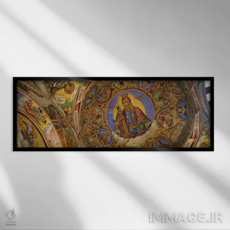 تابلو دکوراتیو Rila Monastery, Bulgaria,نمای زاویه پایین از فرسکو بر س… اثر پانورامیک ایمجز - نمای قابدار مشکی