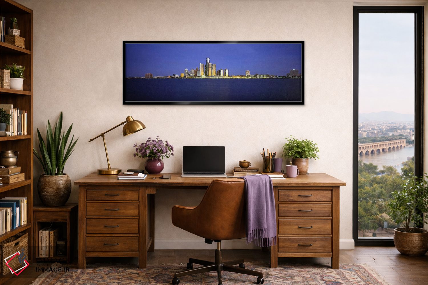 تابلو دکوراتیو Detroit, Michigan, USA,ساختمان ها در حاشیه آب، دیترویت… اثر پانورامیک ایمجز - D3B