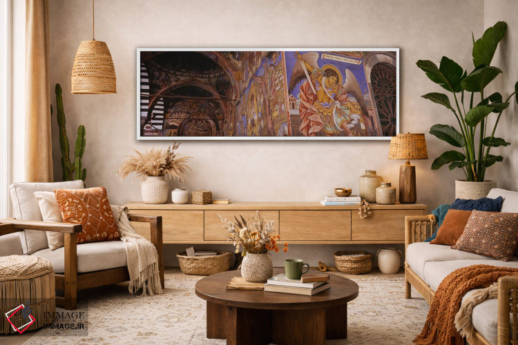 تابلو دکوراتیو Rila Monastery, Bulgaria,نمای زاویه پایین از فرسکو بر د… اثر پانورامیک ایمجز - D2W