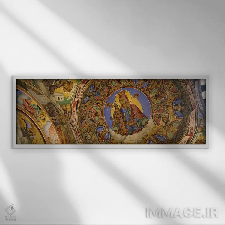 تابلو دکوراتیو Rila Monastery, Bulgaria,نمای زاویه پایین از فرسکو بر س… اثر پانورامیک ایمجز - نمای قابدار سفید