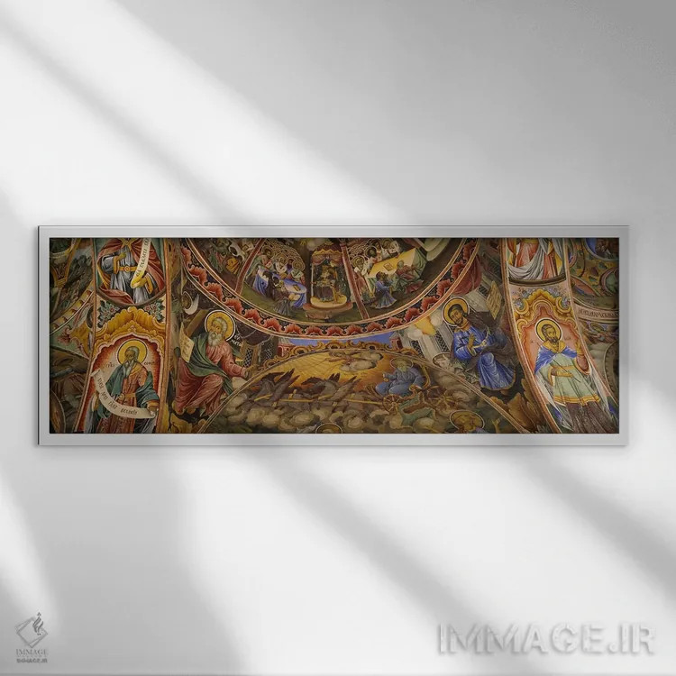 تابلو دکوراتیو Bulgaria,نمای زاویه پایین از فرسکو بر سقف صومعه، صومعه… اثر پانورامیک ایمجز - نمای قابدار سفید