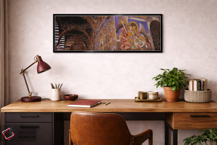 تابلو دکوراتیو Rila Monastery, Bulgaria,نمای زاویه پایین از فرسکو بر د… اثر پانورامیک ایمجز - D3B