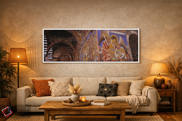 تابلو دکوراتیو Rila Monastery, Bulgaria,نمای زاویه پایین از فرسکو بر د… اثر پانورامیک ایمجز - D5W