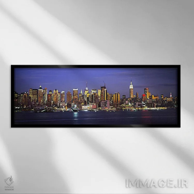 تابلو دکوراتیو Manhattan, New York City, New York, USA,خط افق روشن شده… اثر پانورامیک ایمجز - نمای قابدار مشکی