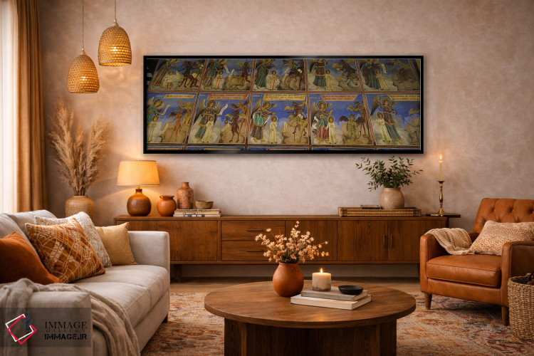 تابلو دکوراتیو Rila Monastery, Bulgaria #2,نمای زاویه پایین از فرسکو ب… اثر پانورامیک ایمجز - D6B