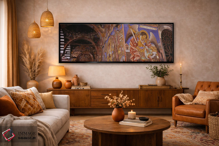 تابلو دکوراتیو Rila Monastery, Bulgaria,نمای زاویه پایین از فرسکو بر د… اثر پانورامیک ایمجز - D6B