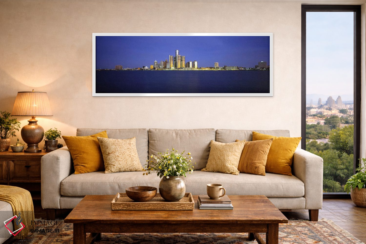 تابلو دکوراتیو Detroit, Michigan, USA,ساختمان ها در حاشیه آب، دیترویت… اثر پانورامیک ایمجز - D5W