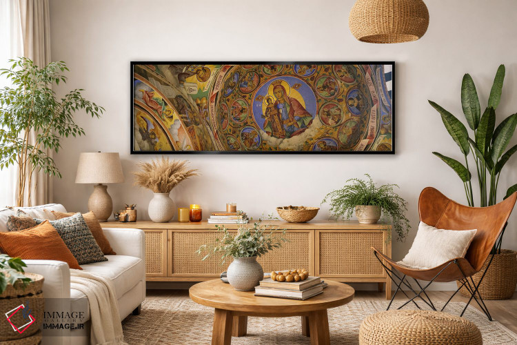 تابلو دکوراتیو Rila Monastery, Bulgaria,نمای زاویه پایین از فرسکو بر س… اثر پانورامیک ایمجز - D3B