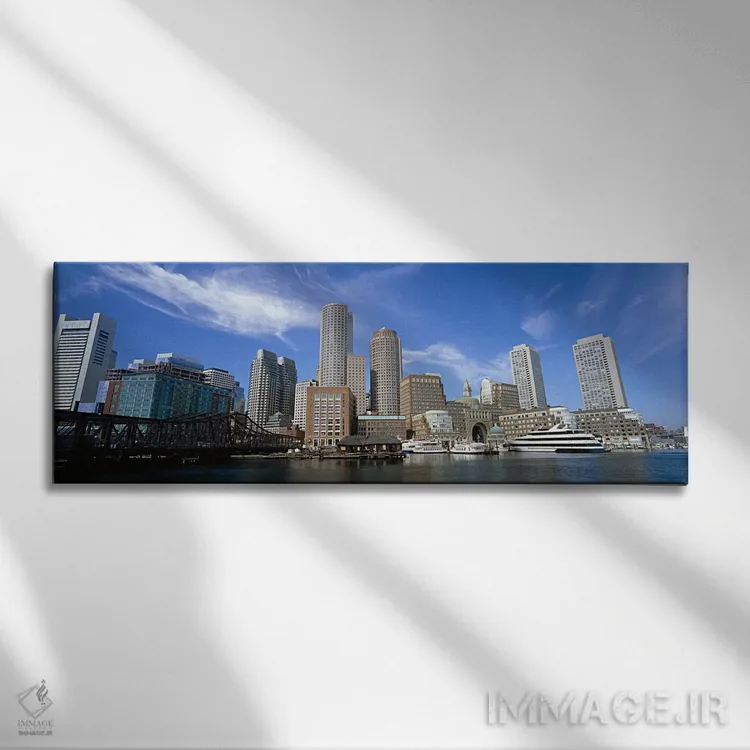 تابلو دکوراتیو Boston, Massachusetts, USA,آسمان خراش ها در حاشیه آب، ب… اثر پانورامیک ایمجز - نمای روبهرو روی دیوار