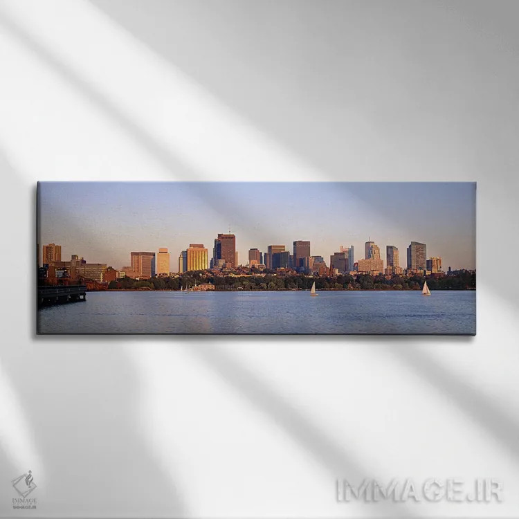 تابلو دکوراتیو Boston, Massachusetts, USA,آسمان خراش ها در حاشیه آب، ب… اثر پانورامیک ایمجز - نمای روبهرو روی دیوار