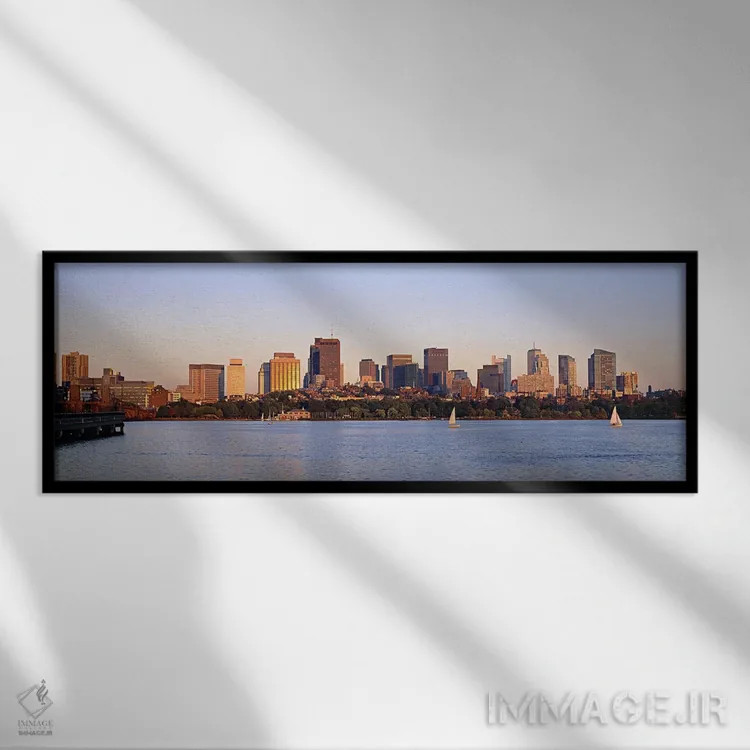 تابلو دکوراتیو Boston, Massachusetts, USA,آسمان خراش ها در حاشیه آب، ب… اثر پانورامیک ایمجز - نمای قابدار مشکی