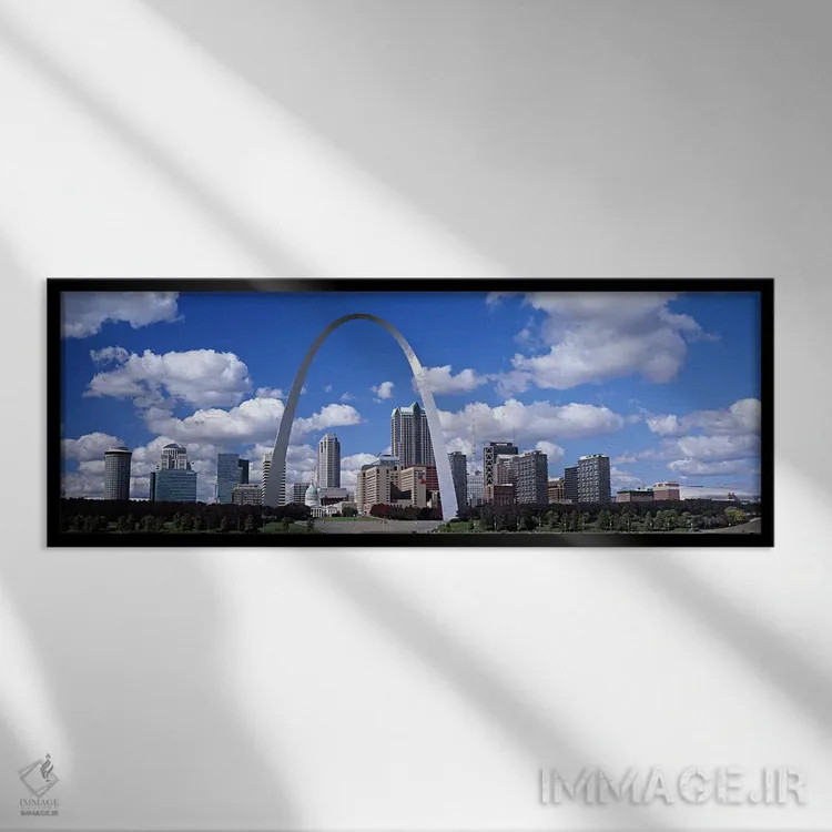 تابلو دکوراتیو St. Louis, Missouri, USA,دروازه آرک و خط افق مرکز شهر… اثر پانورامیک ایمجز - نمای قابدار مشکی