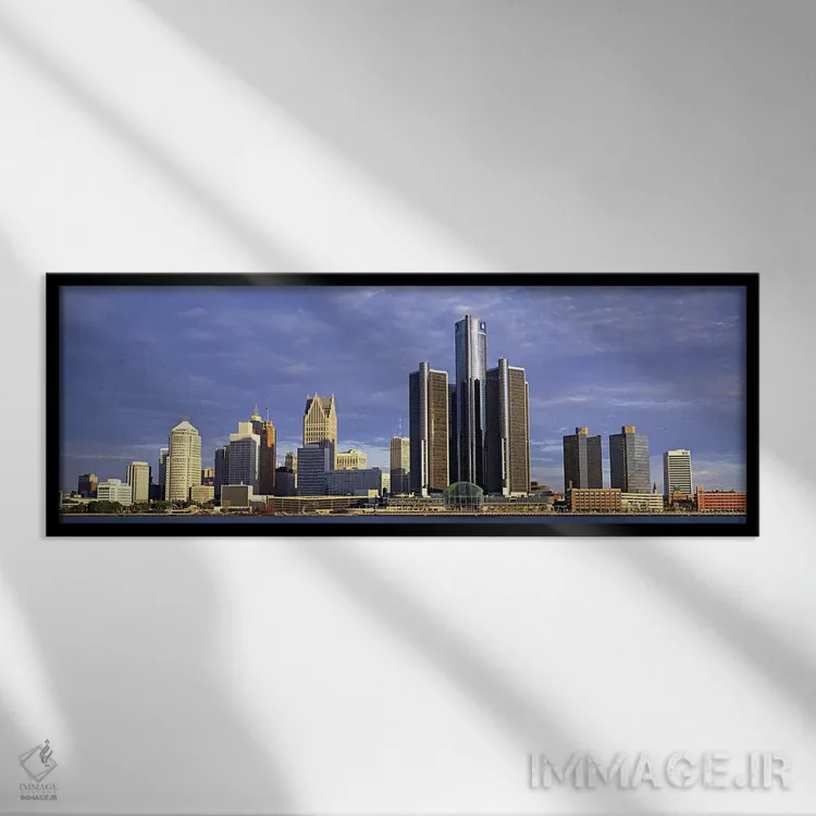 تابلو دکوراتیو Detroit, Michigan, USA #2,آسمان خراش ها در حاشیه آب، دی… اثر پانورامیک ایمجز - نمای قابدار مشکی