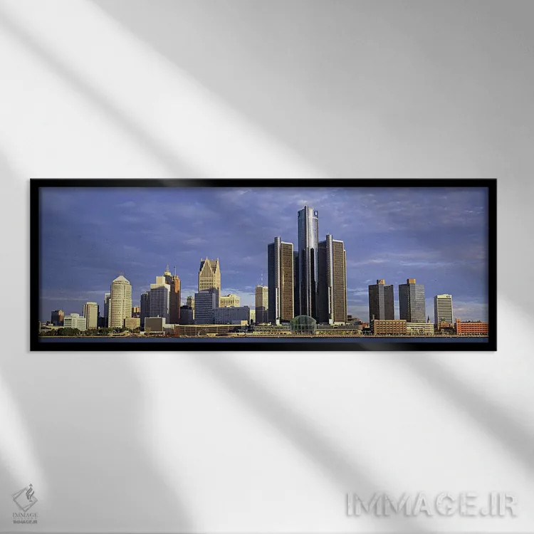 تابلو دکوراتیو Detroit, Michigan, USA #2,آسمان خراش ها در حاشیه آب، دی… اثر پانورامیک ایمجز - نمای قابدار مشکی