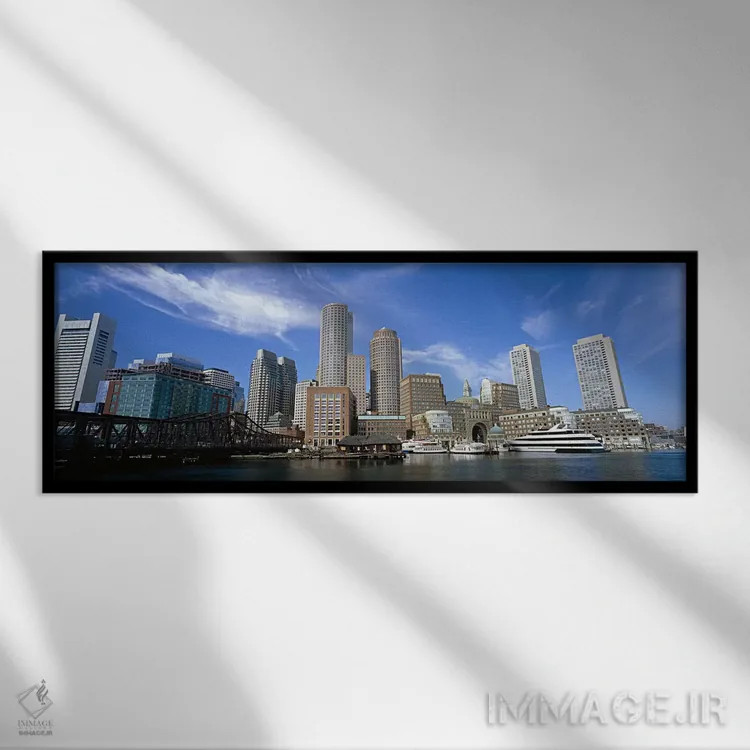 تابلو دکوراتیو Boston, Massachusetts, USA,آسمان خراش ها در حاشیه آب، ب… اثر پانورامیک ایمجز - نمای قابدار مشکی