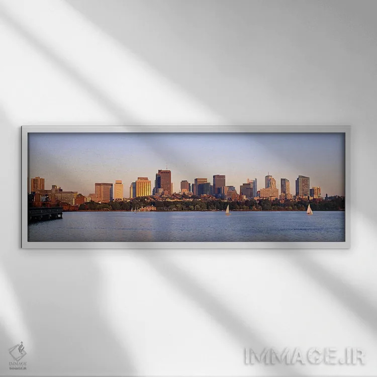 تابلو دکوراتیو Boston, Massachusetts, USA,آسمان خراش ها در حاشیه آب، ب… اثر پانورامیک ایمجز - نمای قابدار سفید