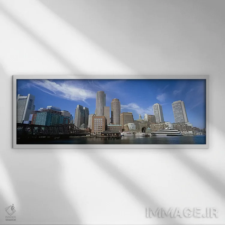 تابلو دکوراتیو Boston, Massachusetts, USA,آسمان خراش ها در حاشیه آب، ب… اثر پانورامیک ایمجز - نمای قابدار سفید