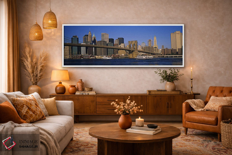 تابلو دکوراتیو New York City, New York, USA,پل بروکلین با منظره افق لو… اثر پانورامیک ایمجز - D5W