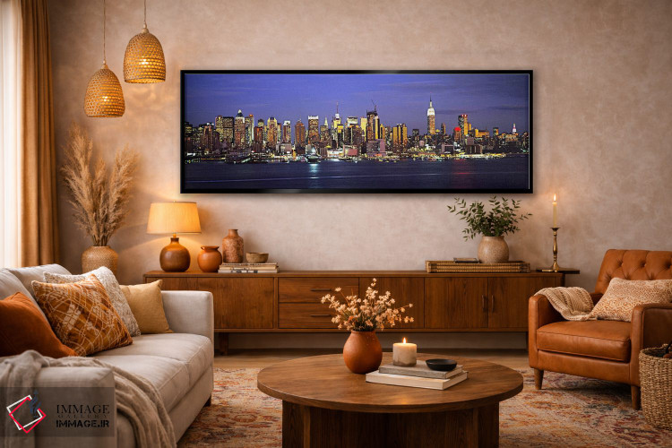 تابلو دکوراتیو Manhattan, New York City, New York, USA,خط افق روشن شده… اثر پانورامیک ایمجز - D6B