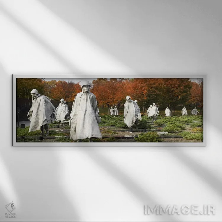 تابلو دکوراتیو Korean War Memorial, Washington DC, USA,مجسمه های سرباز… اثر پانورامیک ایمجز - نمای قابدار سفید
