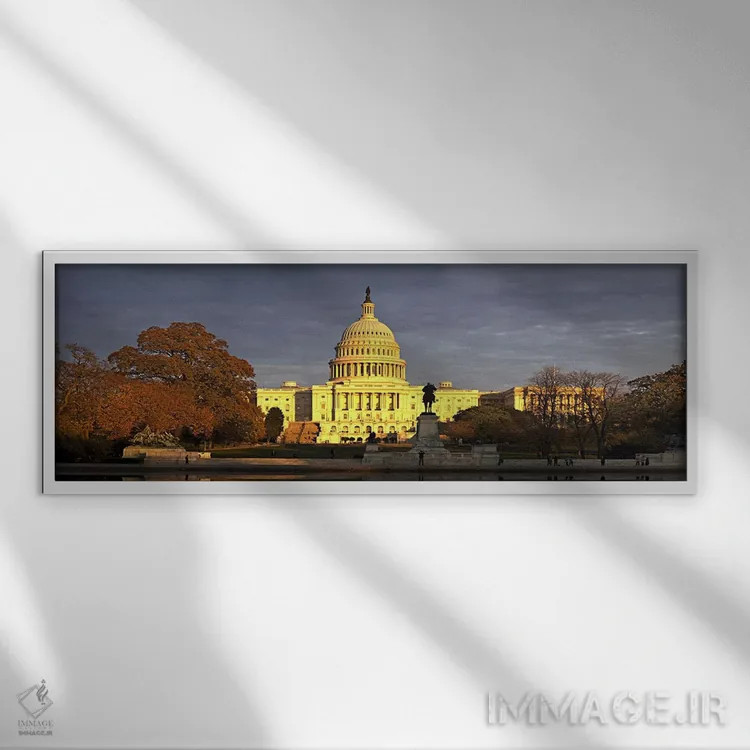 تابلو دکوراتیو Capitol Building, Washington DC, USA,حوضچه در مقابل ساخ… اثر پانورامیک ایمجز - نمای قابدار سفید