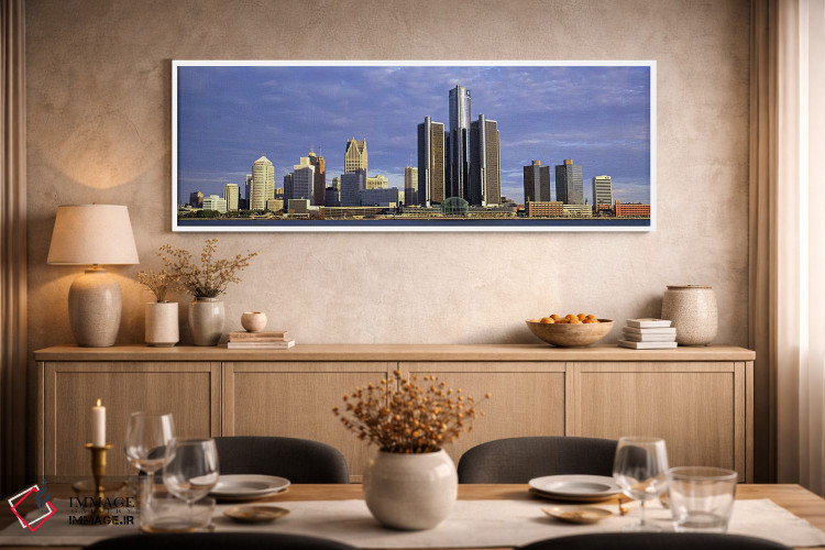 تابلو دکوراتیو Detroit, Michigan, USA #2,آسمان خراش ها در حاشیه آب، دی… اثر پانورامیک ایمجز - D1W