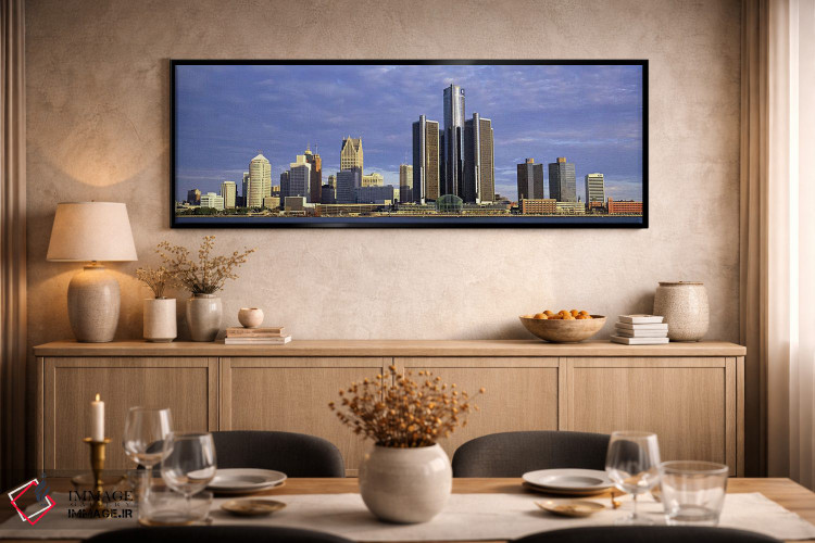 تابلو دکوراتیو Detroit, Michigan, USA #2,آسمان خراش ها در حاشیه آب، دی… اثر پانورامیک ایمجز - D2B