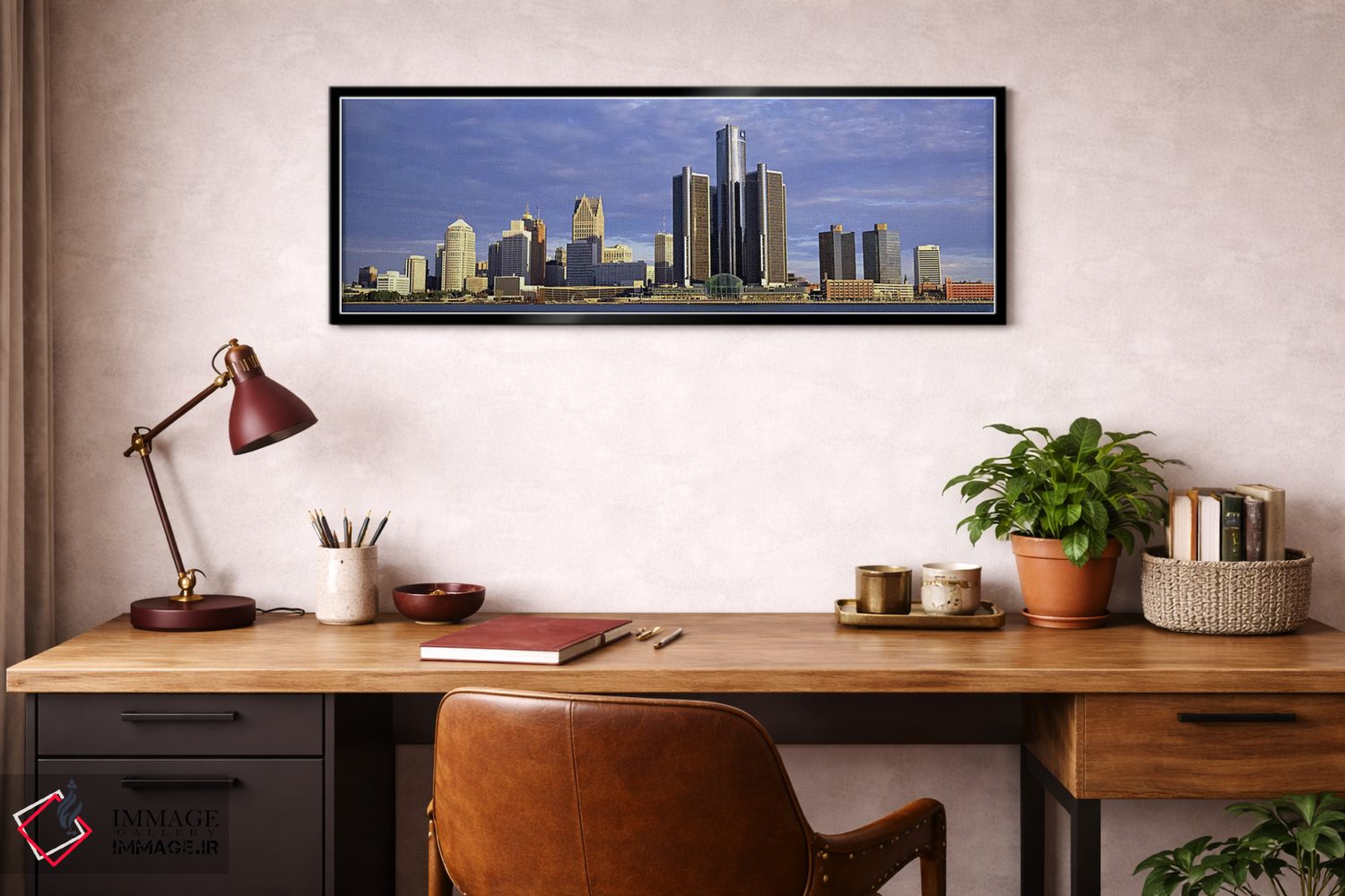 تابلو دکوراتیو Detroit, Michigan, USA #2,آسمان خراش ها در حاشیه آب، دی… اثر پانورامیک ایمجز - D3B