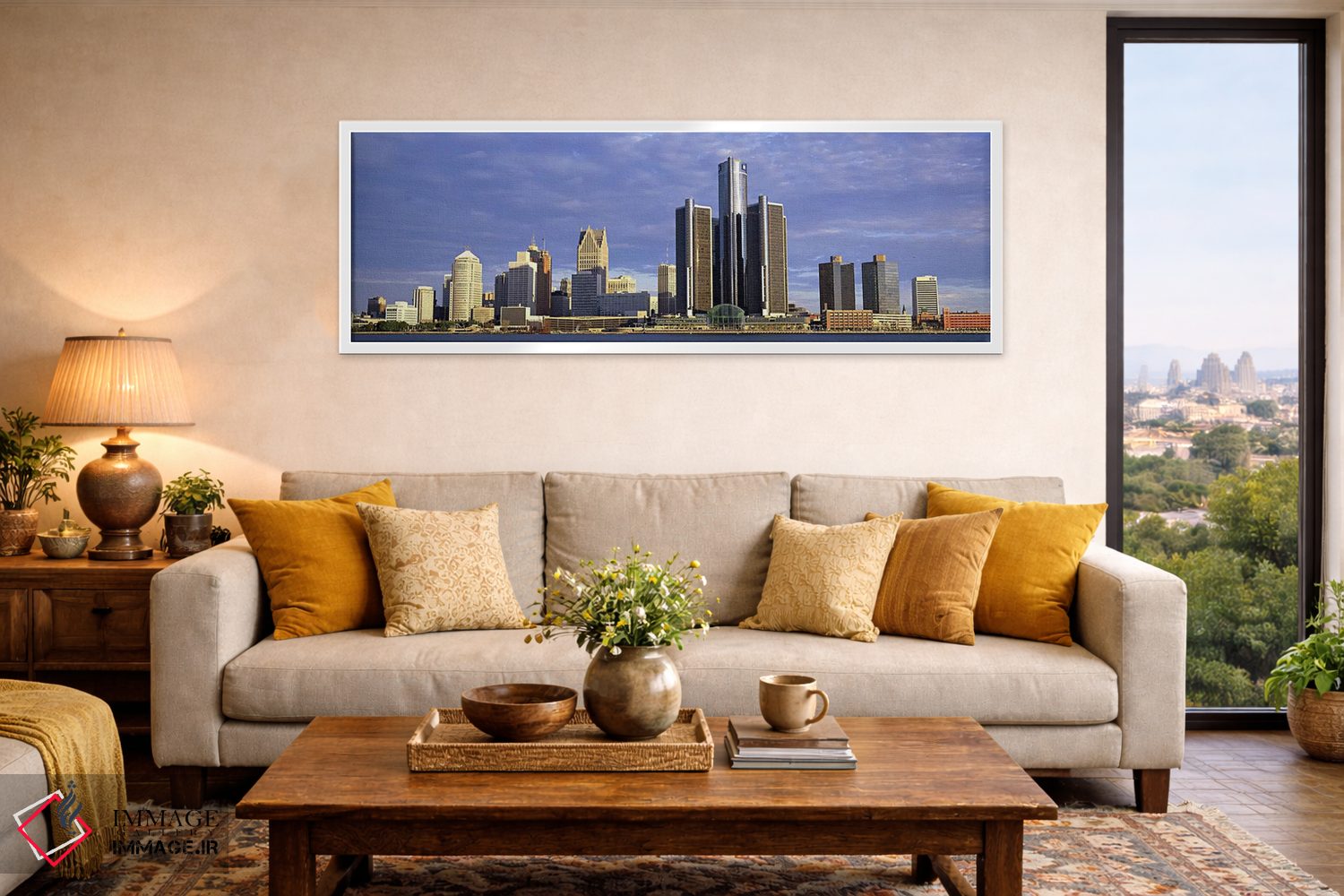 تابلو دکوراتیو Detroit, Michigan, USA #2,آسمان خراش ها در حاشیه آب، دی… اثر پانورامیک ایمجز - D5W