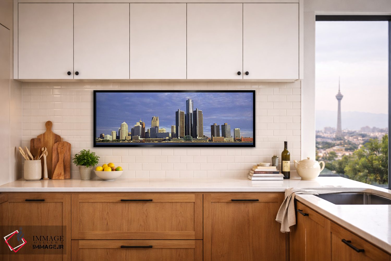 تابلو دکوراتیو Detroit, Michigan, USA #2,آسمان خراش ها در حاشیه آب، دی… اثر پانورامیک ایمجز - D6B