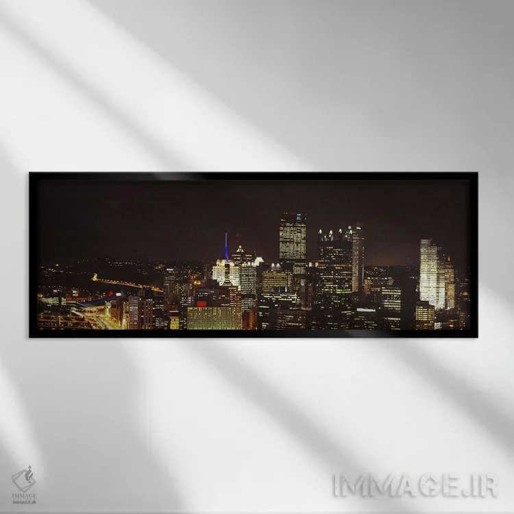 تابلو دکوراتیو USA,ساختمان های روشن در شب در شهر، پیتسبورگ، پنسیلوانیا… اثر پانورامیک ایمجز - نمای قابدار مشکی