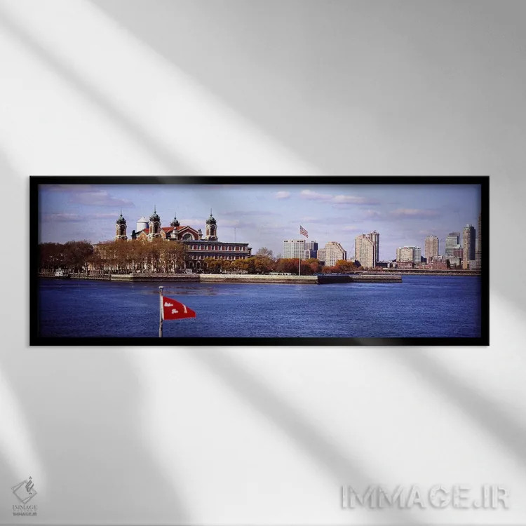 تابلو دکوراتیو Upper New York Bay,جزیره الیس، خلیج بالای نیویورک اثر پانورامیک ایمجز - نمای قابدار مشکی