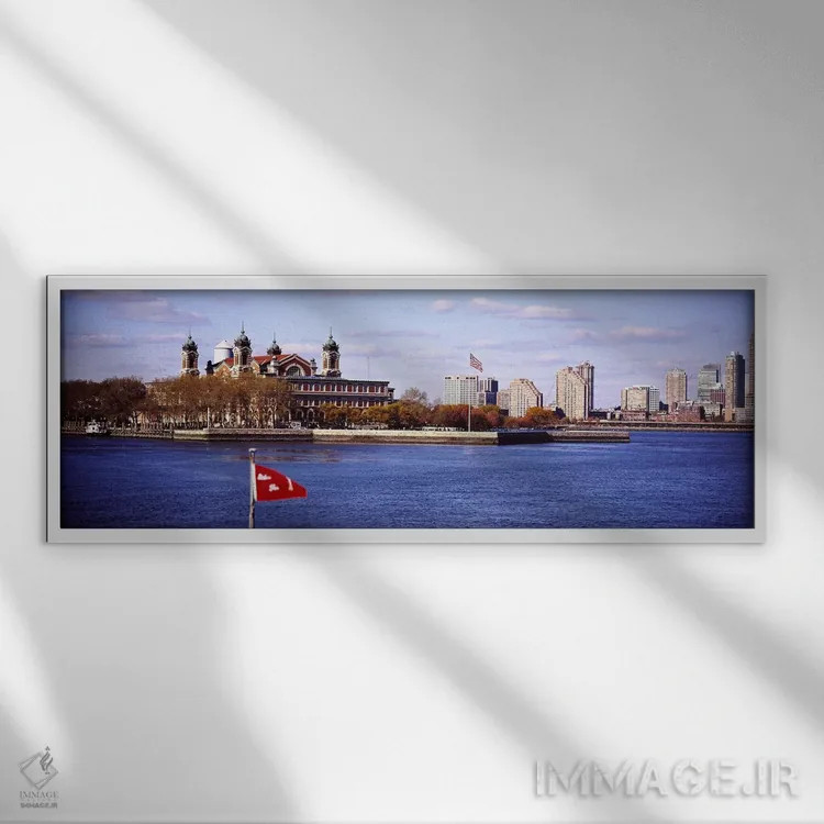 تابلو دکوراتیو Upper New York Bay,جزیره الیس، خلیج بالای نیویورک اثر پانورامیک ایمجز - نمای قابدار سفید