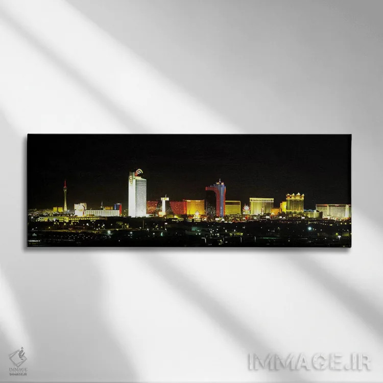 تابلو دکوراتیو Las Vegas, Nevada, USA,ساختمان های نورپردازی شده شبانه… اثر پانورامیک ایمجز - نمای روبهرو روی دیوار
