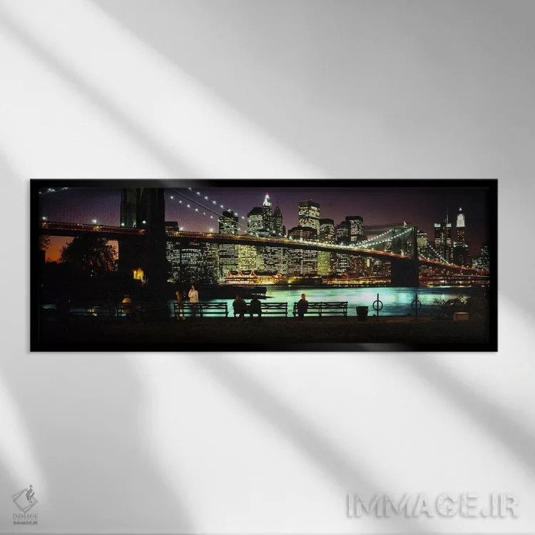تابلو دکوراتیو New York City, New York, USA,پل بروکلین و منهتن جنوبی د… اثر پانورامیک ایمجز - نمای قابدار مشکی