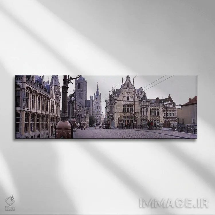 تابلو دکوراتیو St. Nicolas Church, Ghent, Belgium,گردشگران در حال قدم… اثر پانورامیک ایمجز - نمای روبهرو روی دیوار