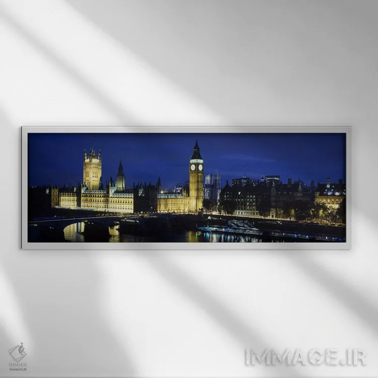 تابلو دکوراتیو Palace Of Westminster, London, England,نورپردازی شبانه… اثر پانورامیک ایمجز - نمای قابدار سفید