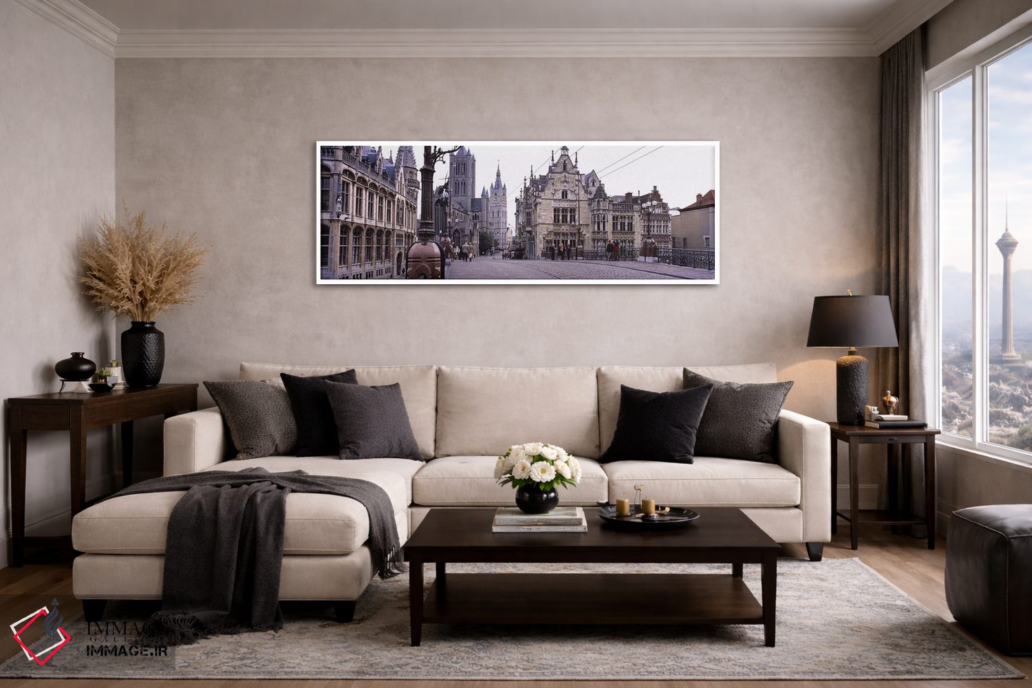 تابلو دکوراتیو St. Nicolas Church, Ghent, Belgium,گردشگران در حال قدم… اثر پانورامیک ایمجز - D3W