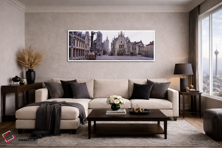 تابلو دکوراتیو St. Nicolas Church, Ghent, Belgium,گردشگران در حال قدم… اثر پانورامیک ایمجز - D3W