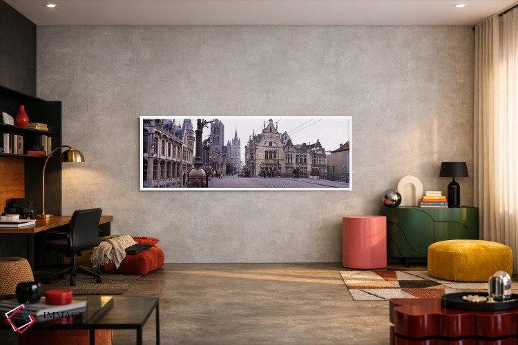 تابلو دکوراتیو St. Nicolas Church, Ghent, Belgium,گردشگران در حال قدم… اثر پانورامیک ایمجز - D4W